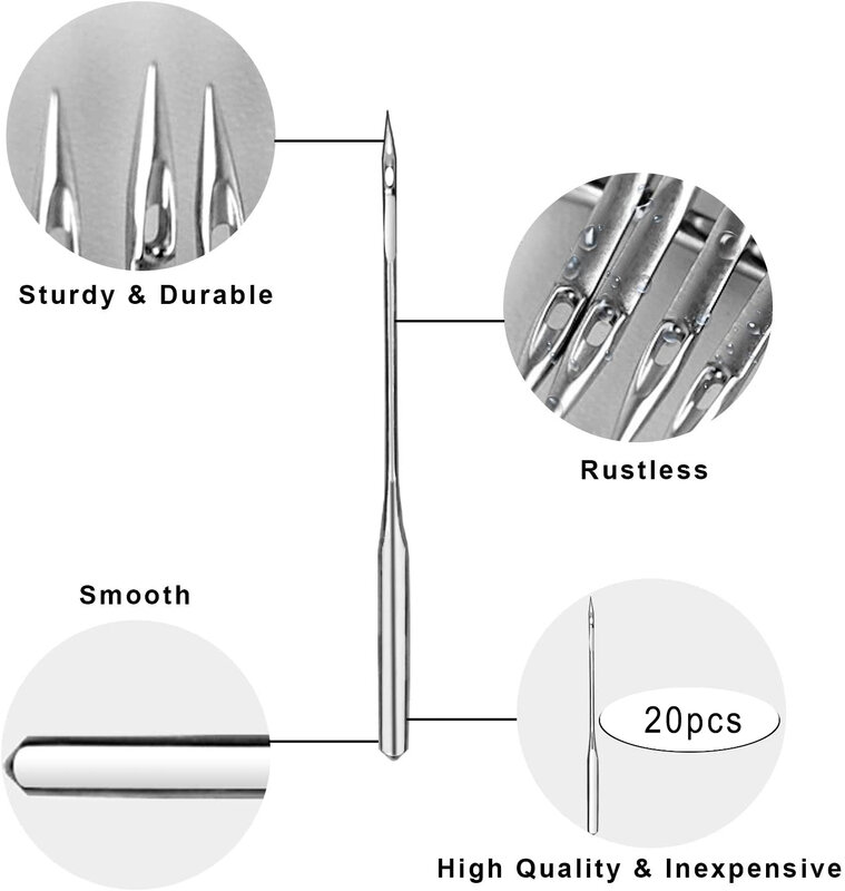 Flrhsjx-agulhas de máquina de costura, 20 peças, 4 tamanhos, jeans, universal, agulha de costura ponto regular, suprimentos para máquina de costura doméstica