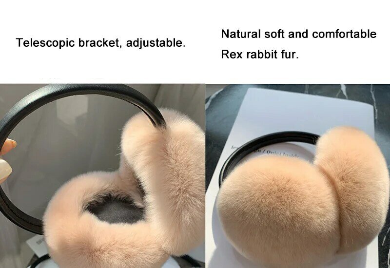 MPPM-orejeras de piel de conejo Rex 100% Natural para mujer, orejeras de piel auténtica, orejeras cálidas de moda para niña