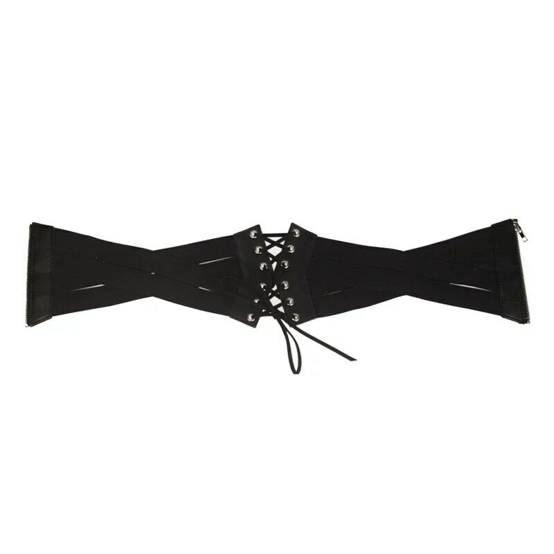 Sangle élastique rétro à fermeture éclair croisée pour femmes, large ceinture élastique, accessoires de décoration pour jupe et robe