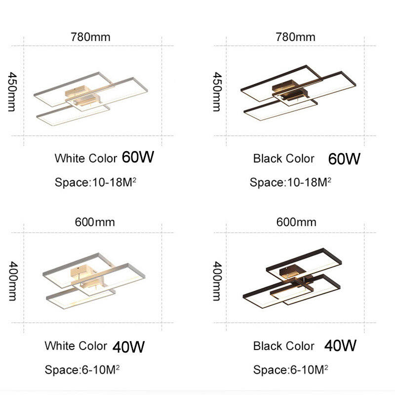 NEO Gleam prostokąt czarny/biały kolor nowoczesny żyrandol Led do salonu sypialnia 110V 220V deco sufitowe z możliwością przyciemniania żyrandol