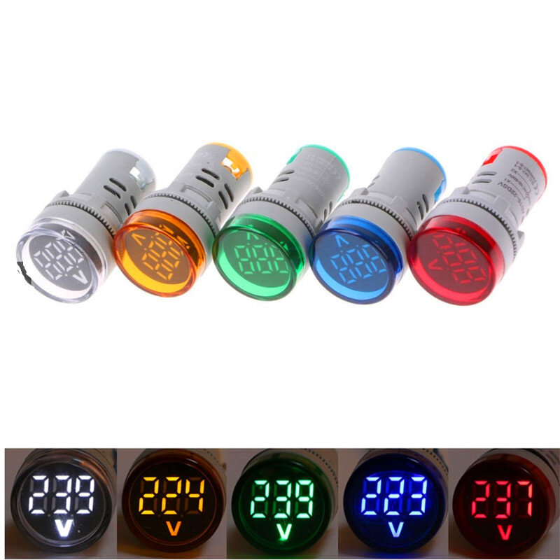 22mm LED Digital Display Gauge Volt Voltage Indicator Signal Lamp Voltmeter Lights Tester Combo Measuring Range 60-500V AC