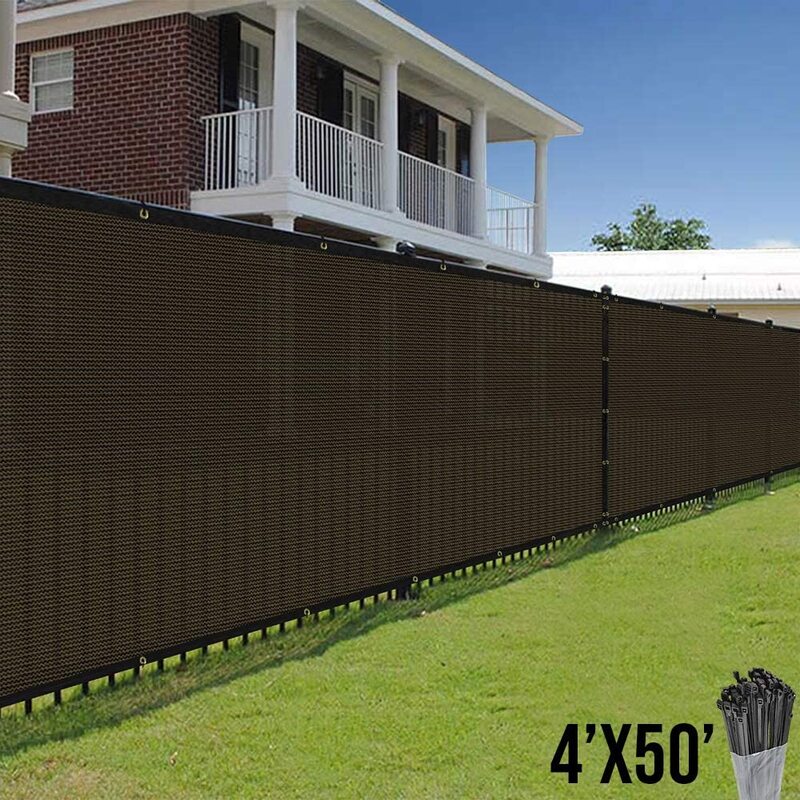 Brown Fence Privacy Screen, Commercial Outdoor Backyard Shade Windscreen Mesh Fabric 90% Blockage 150GSM