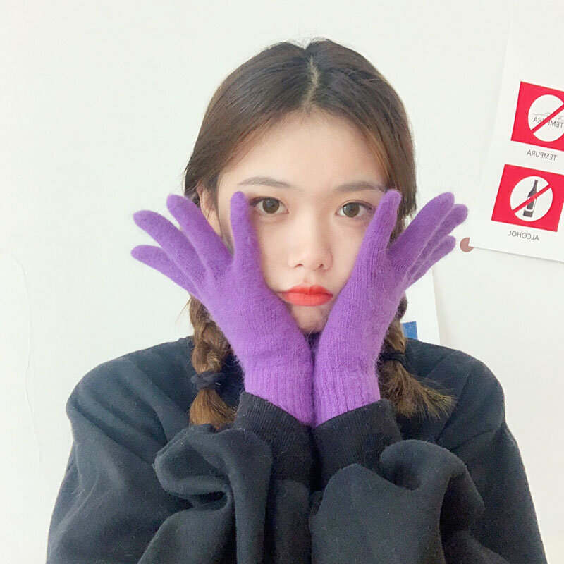 2021 New Rabbit Knitting Pink Gloves Gloves Female Winter Rabbit Fur Gloves Women's Winter Gloves Women Girls Mittens