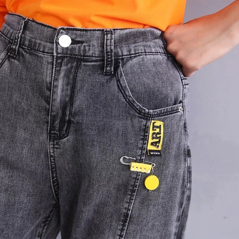 Damskie spodnie Stretch Harem Jeans wiosna jesień duże rozmiary chłopięce spodnie dżinsowe elastyczny, wysoki stan proste dżinsy luźne spodnie