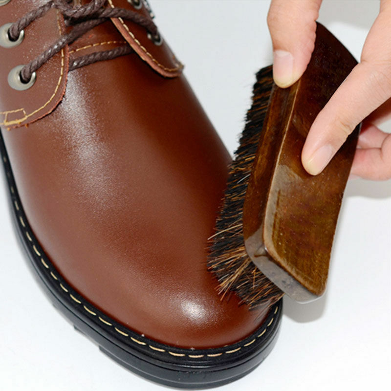 Pratica spazzola per scarpe in crine di cavallo manico in legno scarpe stivali spazzola per lucidatura pulizia della polvere strumenti per spazzole brillanti cura delle scarpe