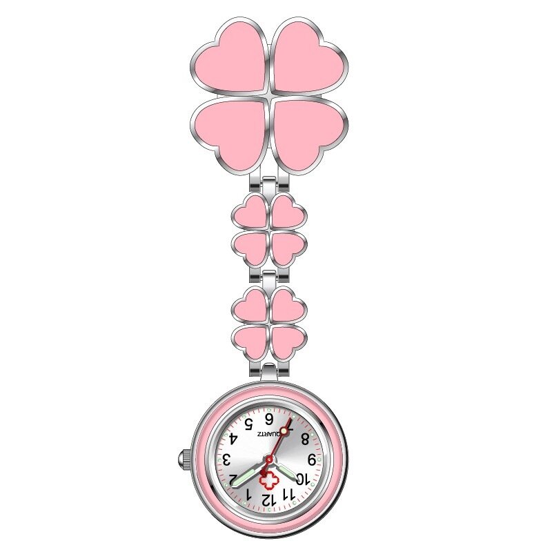 Relógio de bolso de trevo para enfermeira, relógio de bolso luminoso com pingente, broche, alarme médico, enfermeira, 4 cores, 1 peça