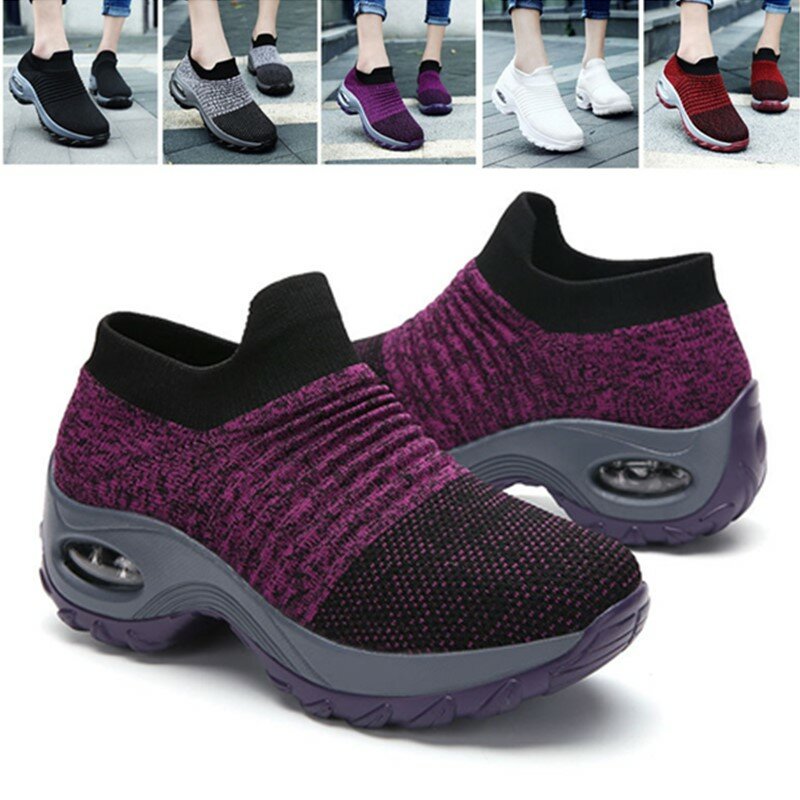 Outdoor Vrouwen Sok Sneakers Ademend Mesh Wandelschoenen Platform Loafers Slip-On Luchtkussen Vrouwen Schoenen Voor Camping