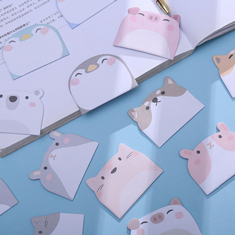 45 arkuszy/paczka Cartoon kartki samoprzylepne Kawaii pingwin świnia niedźwiedź kot notatniki naklejki prezenty dla uczniów papiernicze szkolne materiały biurowe