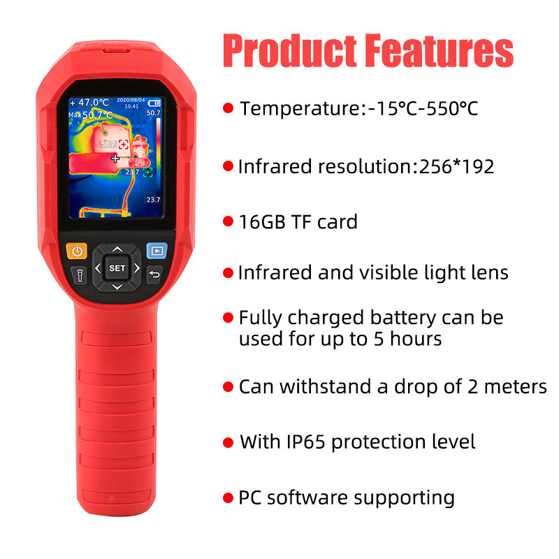 A-BF-Imageador térmico infravermelho industrial, câmera portátil, termômetro infravermelho USB,-15 ~ 550 ° C, 256x192 Pixels