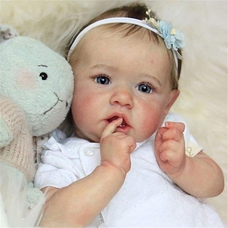 현실적인 사키아 환생 아기 인형 회색 눈 소녀 신생아 인형 부드러운 전체 실리콘 바디 실물 육성 인형