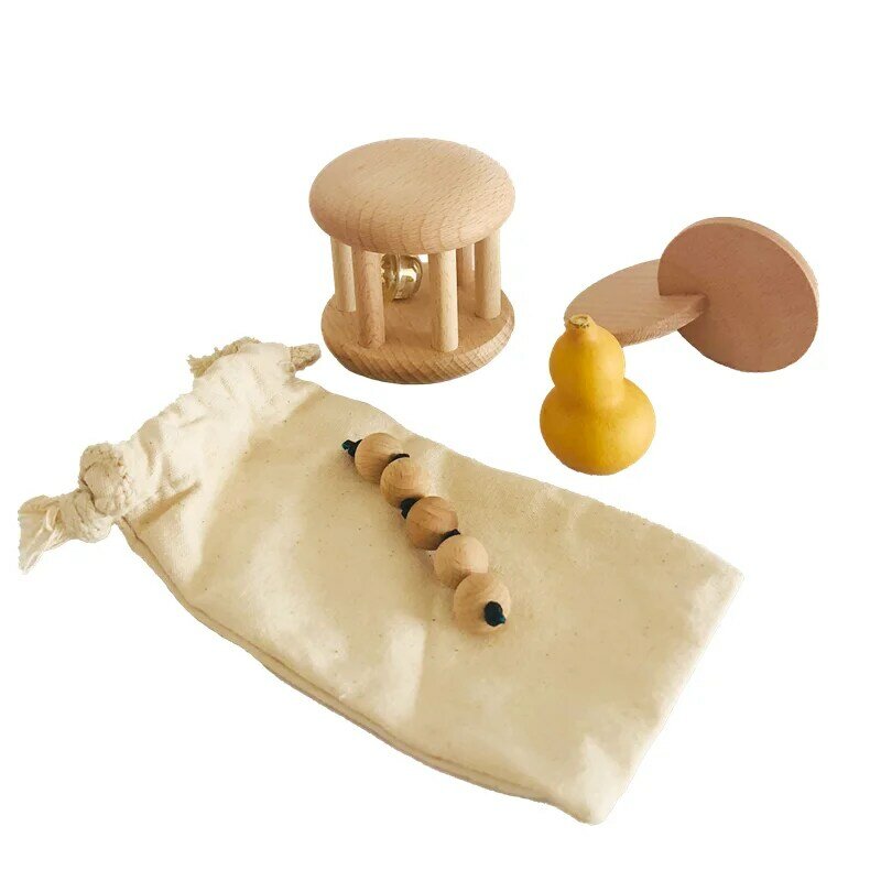 Montessori brinquedos do bebê 0 12m recém-nascido agarrando objetos som jogo sensorial materiais de madeira chocalhos sino educação da primeira infância