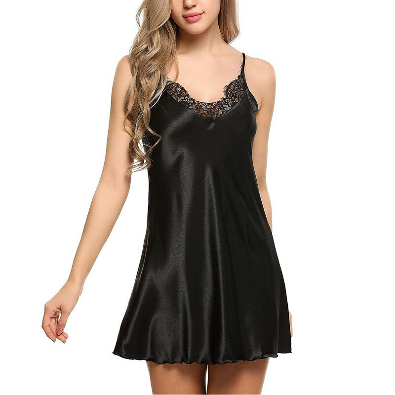 ใหม่ Elegant ผู้หญิงเซ็กซี่ชุดนอน Nightgown ซาตินผ้าไหม Babydoll ลูกไม้ Robes Night Sleep Dress Plus ขนาด S-XL