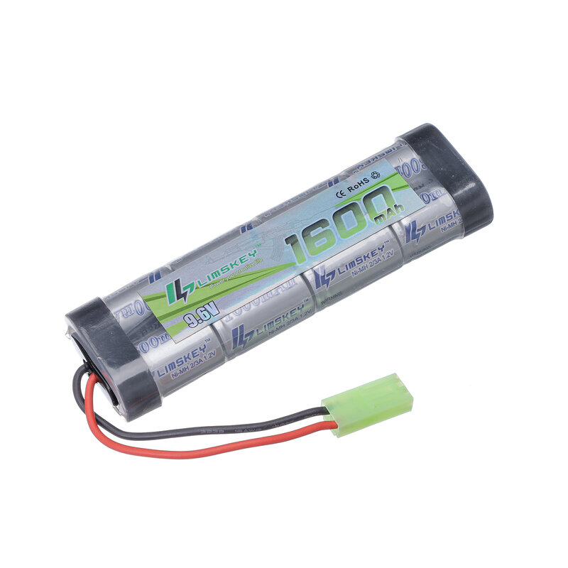 Limskey 8S 2/3A 9.6v 1600mAh NiMH Flat Battery Pack with Mini Tamiya Connector for Airsoft Guns Mini AK series or modified AEG's