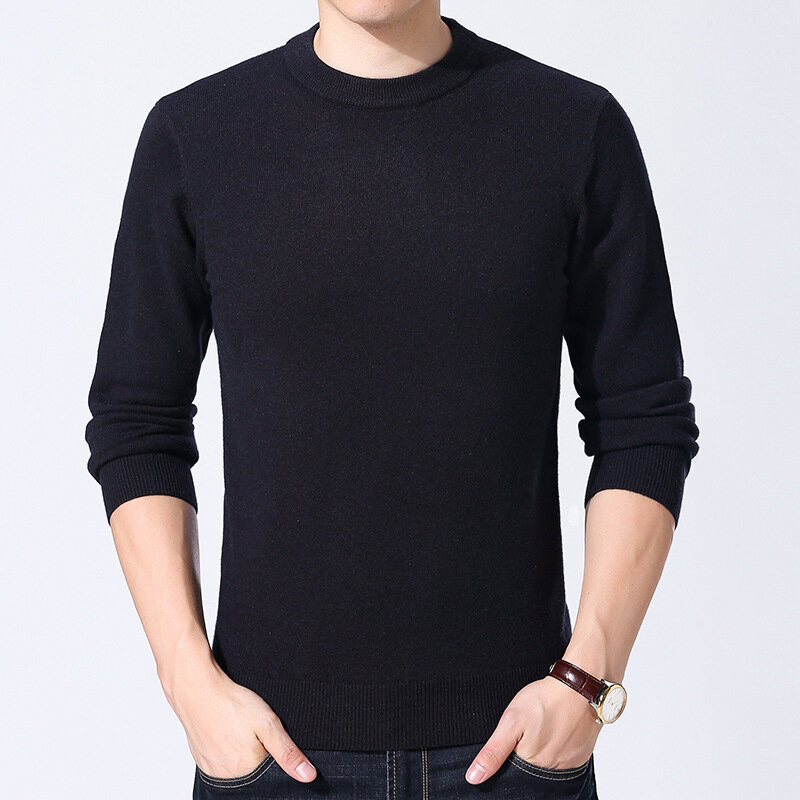 Suéter masculino grosso estilo coreano, camisola com gola redonda e mangas compridas, de cor sólida, novo estilo