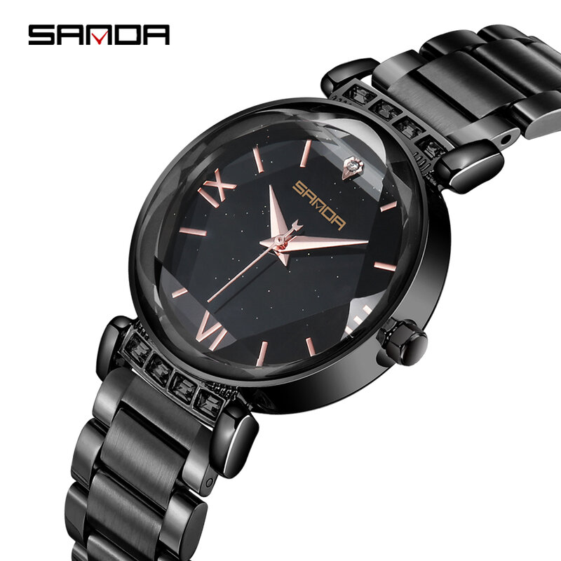 2020 luxus Sanda Marke Dame Kristall Uhr Frauen Kleid Mode Rose Gold Quarz Uhren Weibliche Edelstahl Armbanduhren 1002