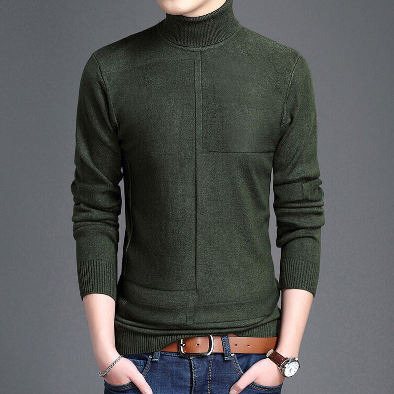 MRstuff-Pull à col haut pour homme, chemise à fond en tricot, optique solide, document masculin, marque, hiver, 2024