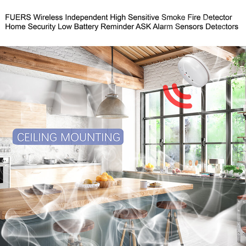 433MHz Detektor Api Asap Nirkabel Sensor Asap Keamanan Dapur Rumah Penggunaan Independen Menghubungkan GSM WIFI Alarm Host