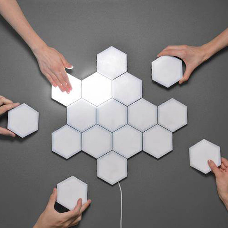 Lámpara de pared cuántica con Control táctil, luz led modular retráctil, Hexagonal, de noche, decoración magnética