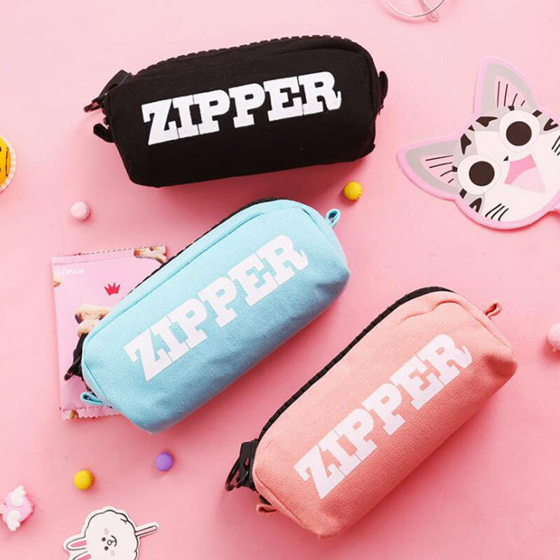 Creative large zipper pencil case super large capacity canvas pencil case for student pencil stationery storage supplies
