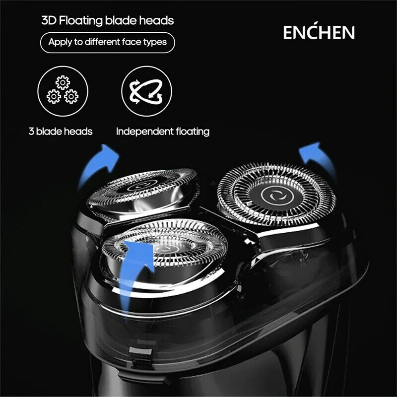Enchen-男性用の黒い石の3D電気シェーバー,あごひげシェーバー,防水,ウェットおよびドライ,LCDディスプレイ