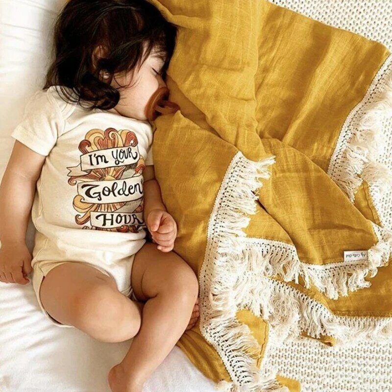 Organic Cotton Muslin ผ้าห่มผ้าเช็ดตัวเด็กพู่ผ้าห่มทารกแรกเกิดผ้าอ้อมขนาดใหญ่ Swaddle Wrap Feeding Photo Props