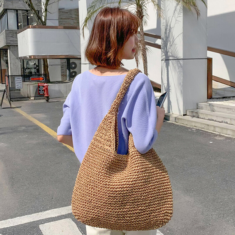 Summer Straw Bag For Women Woven Handmade Handbag Large Capacity Lady Tote Vacation Beach Bag Rattan Shoulder Bag Bolsa