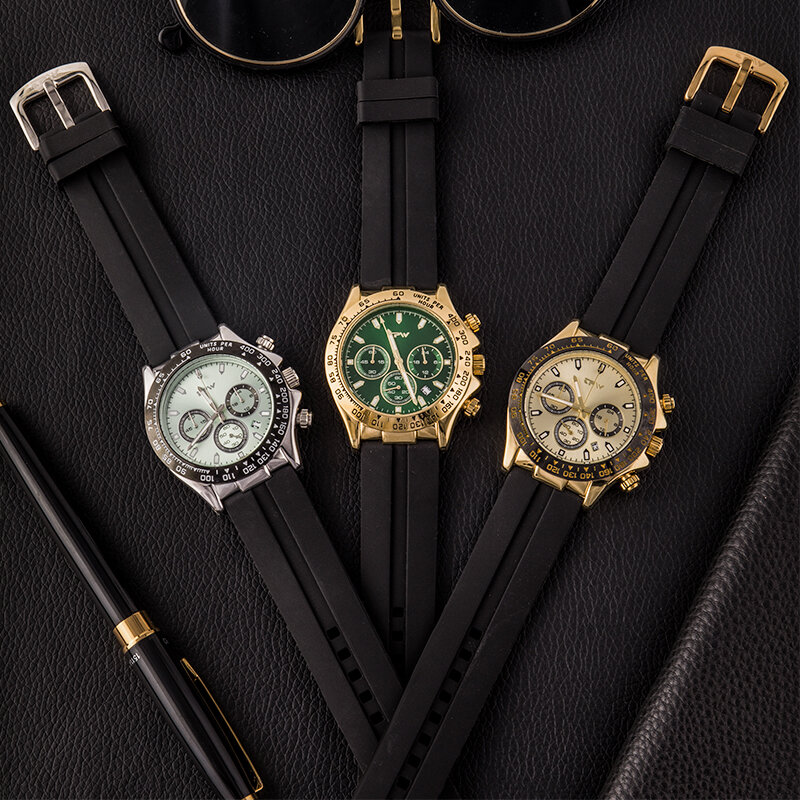 Rose Gold Chronograph Mannen Quartz Horloges Siliconen Rubber Band Licht Luxe Relogio Masculino Gift