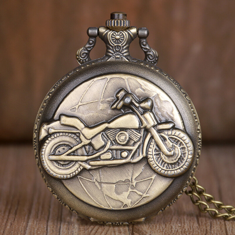 Bronze Pocket Watch MOTO Car Carving Pendant Necklace Meaningful Men Women Clock Special Gift for Official Staff Hour TD2045