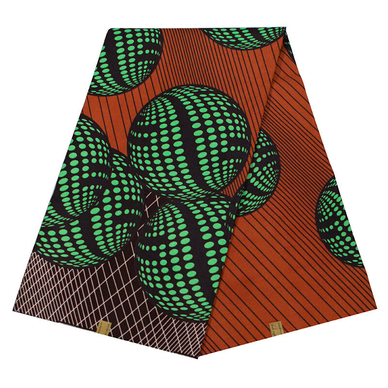 قماش أفريقي بطباعة كرة بوليستر خضراء ، شمع بني حقيقي 100% ، قماش أفريقي عالي الجودة ، أحدث المنتجات