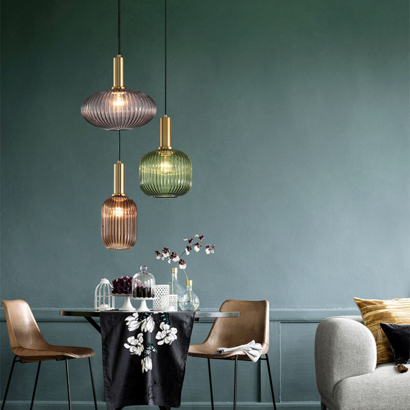 Retro Full Colored Glass Pendant Lights, Creative Living Room Lamp, Lâmpada de cabeceira simples, LED Hanging Loft Iluminação, E27