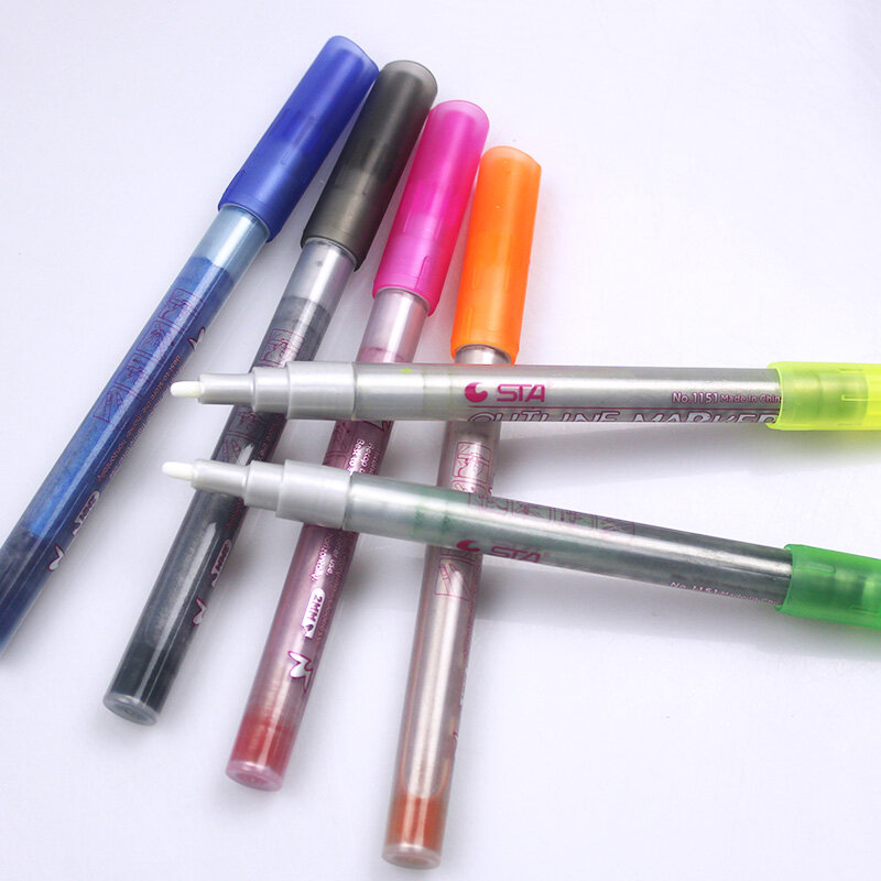 Sta 1151 marcadores artísticos coloridos a base de álcool, 6 cores, caneta para esboço e arte, à base de álcool, marcador iluminador para mangá