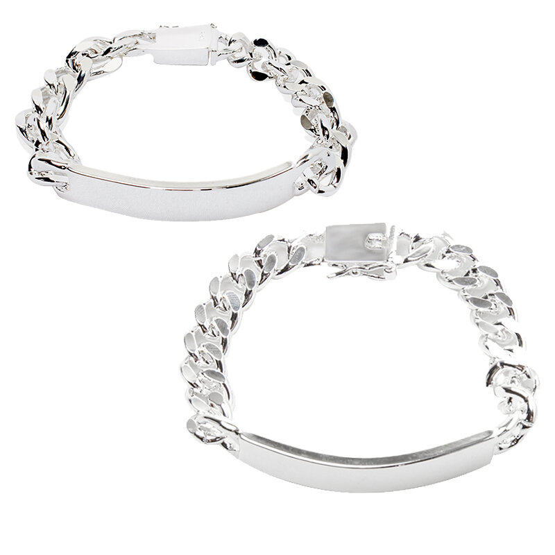 DOTEFFIL 925 Sterling srebrny 2 sztuk bransoletka 10mm gładkie na boki łańcuch dla mężczyzn dla kobiet ślub biżuteria na przyjęcie zaręczynowe