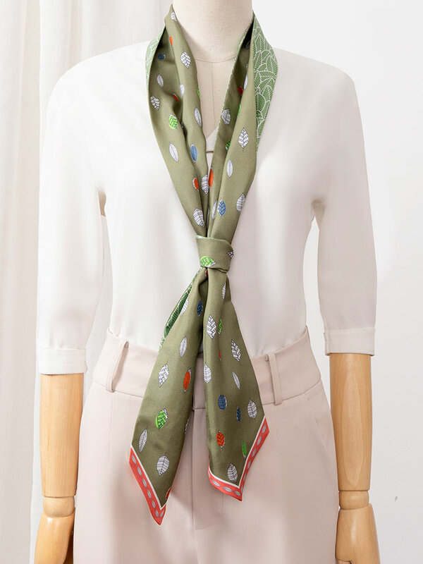 Bufanda larga de seda 100% auténtica para mujer, pañuelo de lujo con estampado, Foulard para la cabeza, 155x12cm, 2021