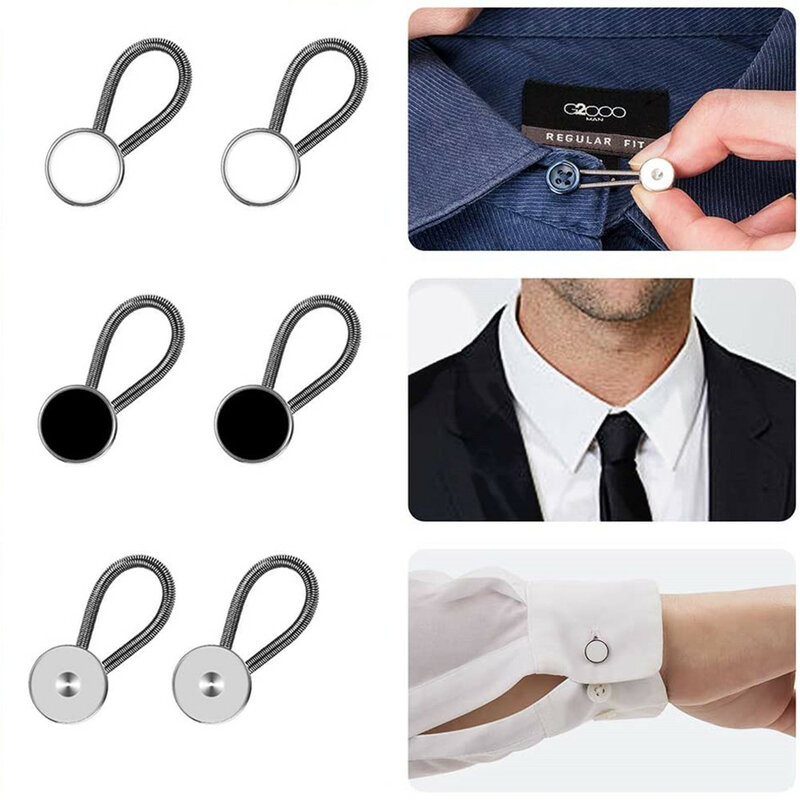 6 Pieces Metal Collar Buttons Extenders Elastic Button Extender Neck Extenders for Shirt Dress Coat（10mm Mixed color ）