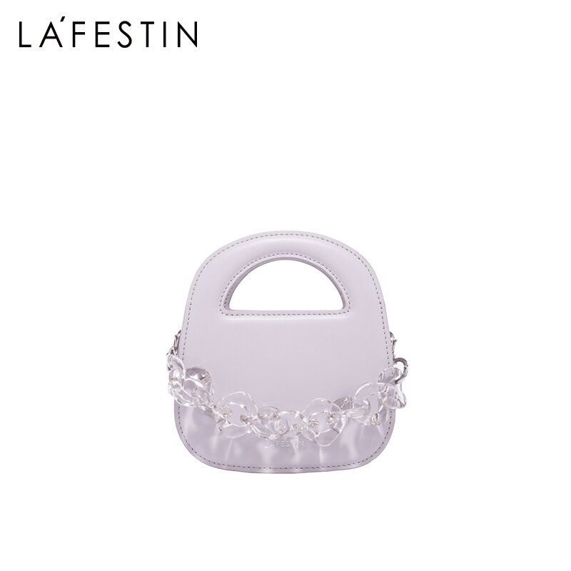 LA FESTIN-Bolsa mensageiro de um ombro com corrente de cristal para mulheres, bolsa redonda pequena, couro rachado, alça superior, novo estilista, 2021