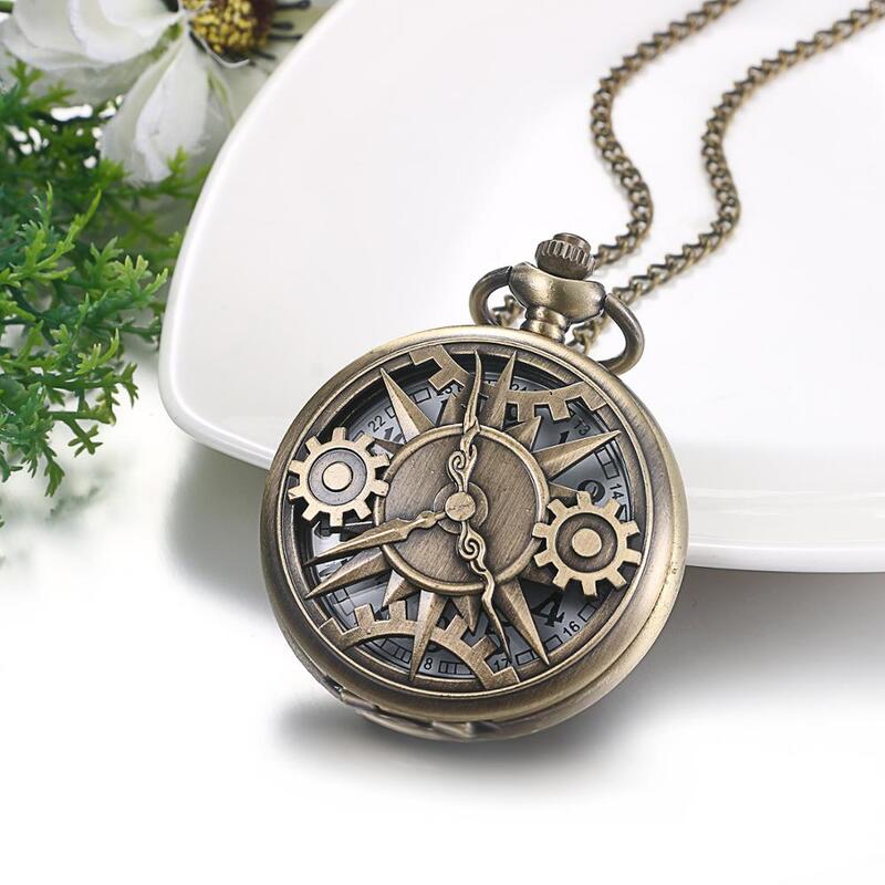 Lancard-스팀펑크 휠 기어 포켓 시계, 할로우 시계, 빈티지 쿼츠 라운드 다이얼, 남성 목걸이, 체인 시계, 연인을 위한 선물