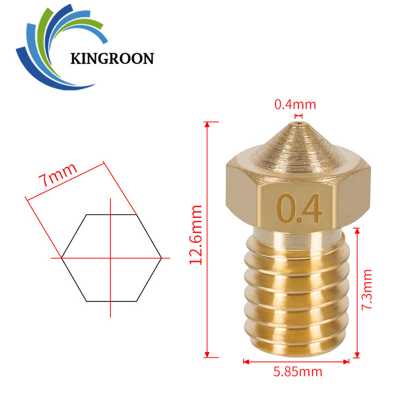 KINGROON 10Pcs V5 V6 E3D Nozzle 0.2 0.3 0.4 0.5 0.6 0.8 1.0Mm 3D Printer Bagian M6 Benang Semua Logam Nozzle untuk 1.75Mm 3Mm Filamen