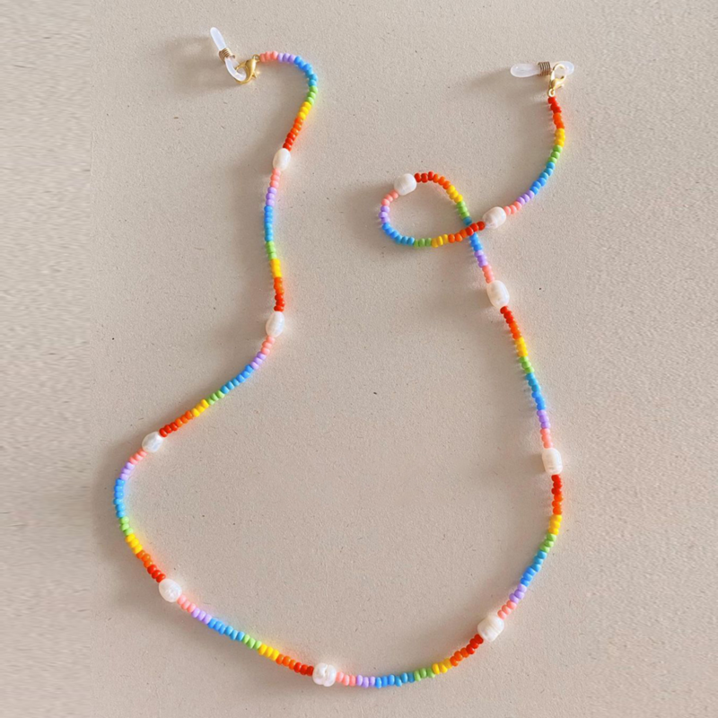 Go2Boho łańcuszek do okularów okulary pasy koraliki smycz sztuczna Pearl maski łańcuchy Rainbow kolorowe Neckace biżuteria kobiety 2021