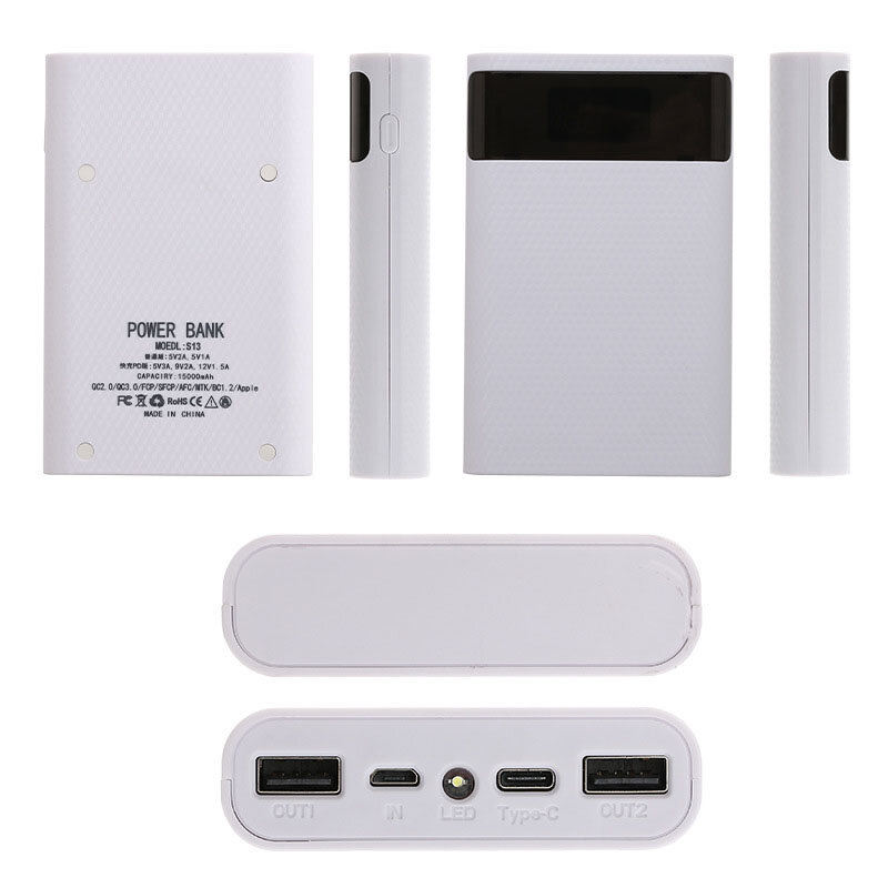 Power Bank Shell for Micro Type-c 4*18650 Battery Charge Box Digital Display Powerbank Case Shell Charging Case Kit DIY Assembly