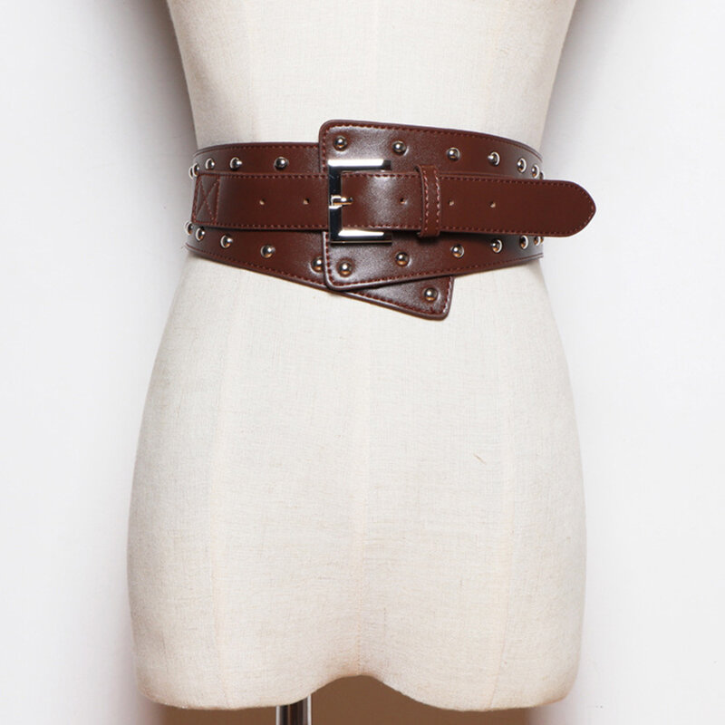 Fashion New Style Personality Irregular Buckle Rivet Waist Sweater Coat Decoration Vintage Wide Belt For Women