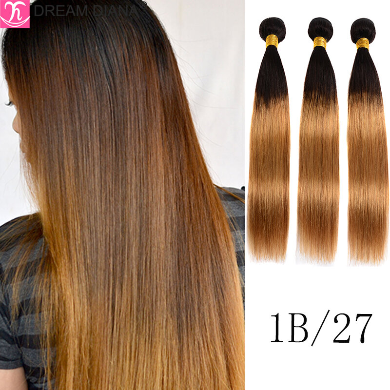 DreamDiana Ombre peruwiańskie proste włosy wiązki 1B/4/30 27 99J 2/3 Tone Pre Colored Remy tkania Ombre ludzkich włosów do przedłużania włosów M