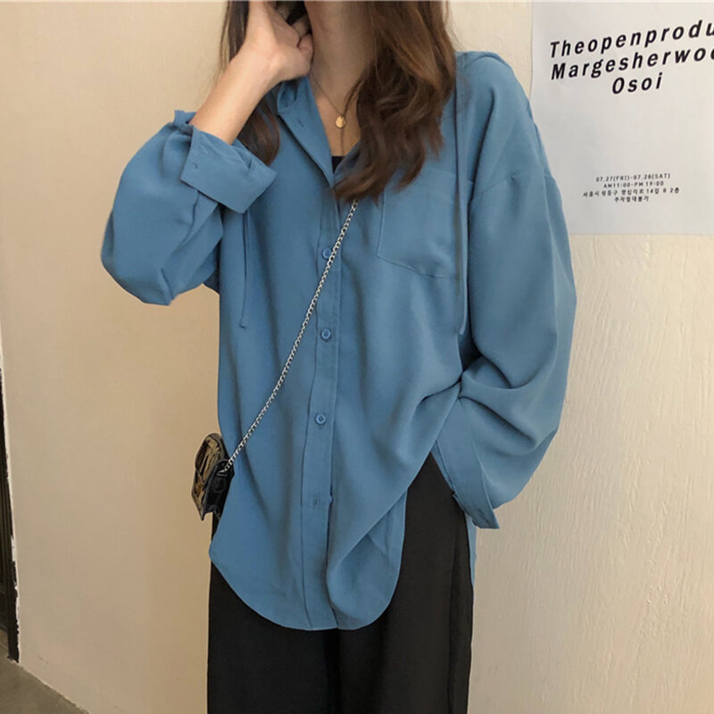 Korean Style Fashion Blouse Women Vintage Tops Long Sleeve Loose Hooded Button Up Shirts Ladies Casual Beach Cover Cardigan