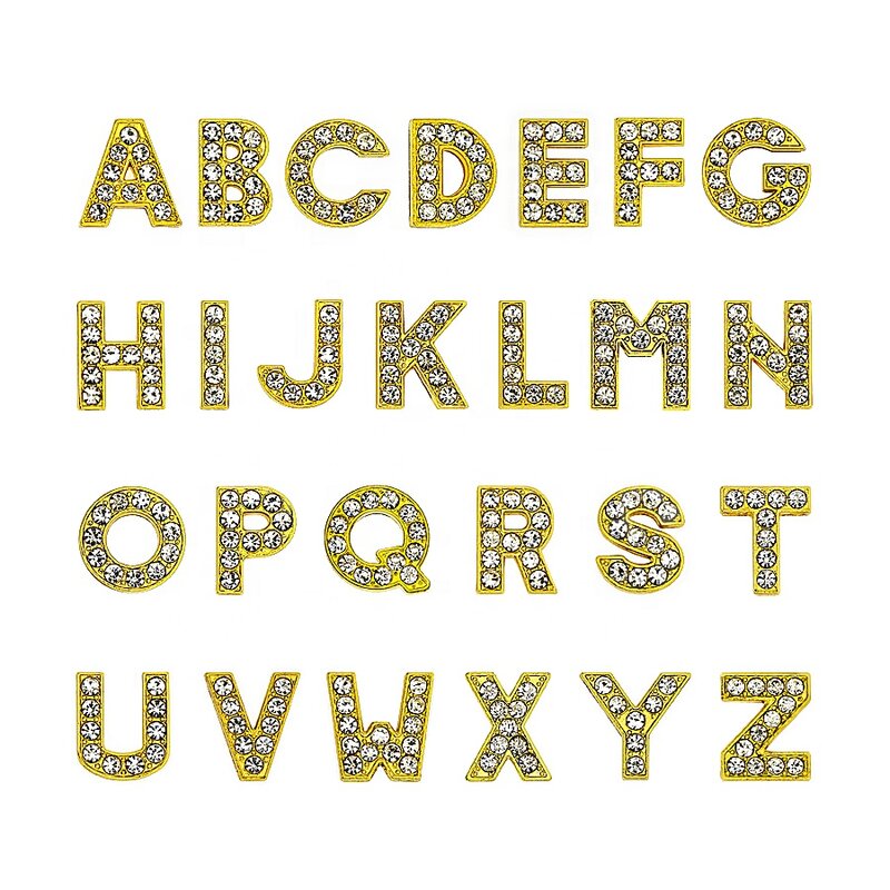 A-Z złote, przesuwane litery Bikini do robienia akcesoriów do bransoletek breloczek 8MM ze stopu cynku z kryształkami