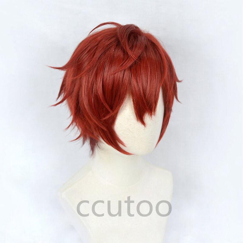 Pelucas de Cosplay de Anime Ensemble Stars Amagi Hiiro, pelo sintético corto rojo resistente al calor + gorro de peluca