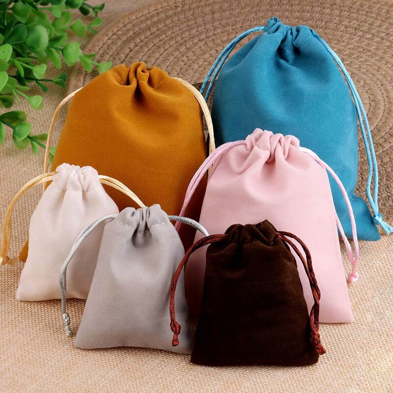 10pcs/lot Drawstring High Quality Velvet Bag Short Plush Multi-color For Jewelry Packaging Christmas Wedding Jewelry Gift Bags