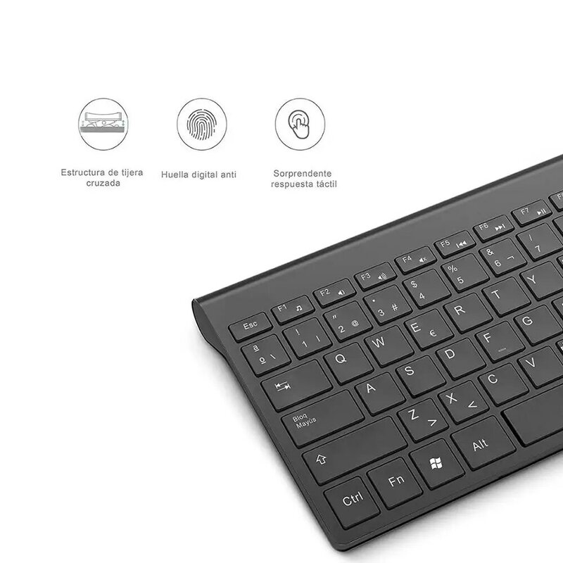 Spanish wireless keyboard and mouse combination, 2.4 gigahertz stable connection rechargeable battery, portable mute black