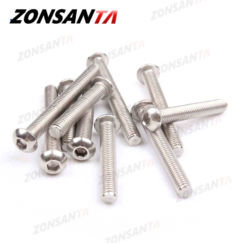 ZONSANTA-tornillos de acero inoxidable ISO7380, M2, M2.5, M3, M4, M5, 304, A2, redondos, cabeza de botón Allen, tornillo mecánico