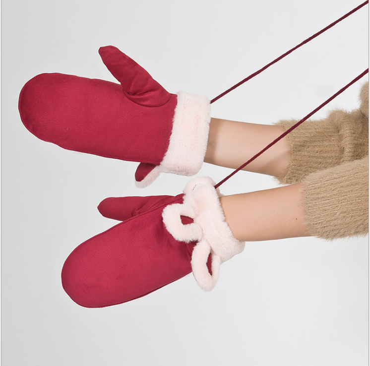 Корейские новые зимние замшевые перчатки плюшевые женские перчатки
