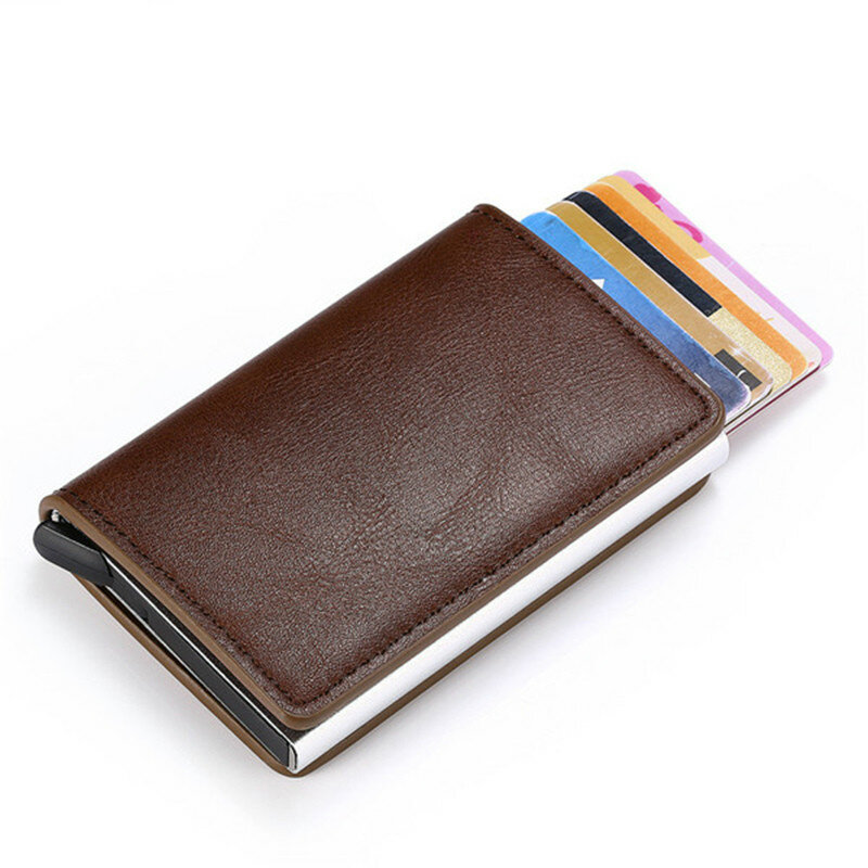 ZOVYVOL-tarjetero de cuero con bloqueo RFID para hombre y mujer, billetera de protección, monedero, caja de aluminio