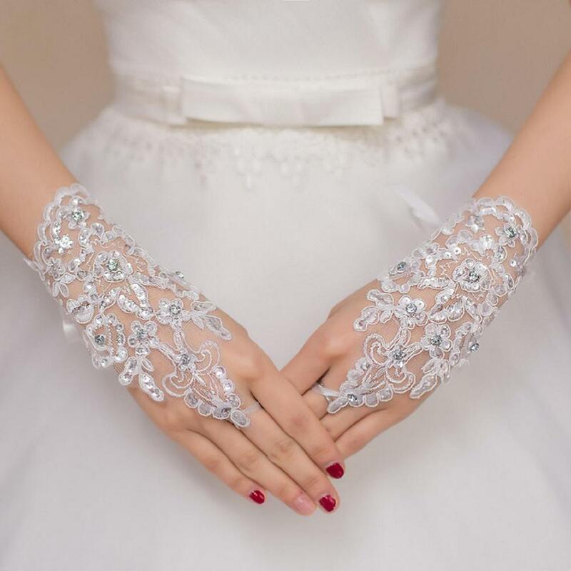 2020 горячая Распродажа Свадебные перчатки без пальцев белая аппликация из кружева свадебные перчатки для невесты Быстрая доставка luva de noiva